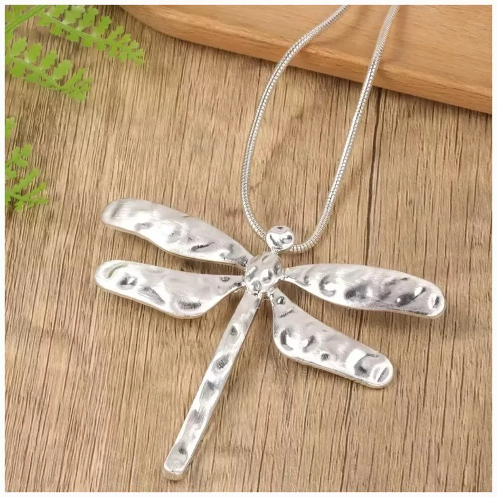 Bohemian Style Oversize Dragonfly Statement Necklace on a Sleek Adjustable Chain